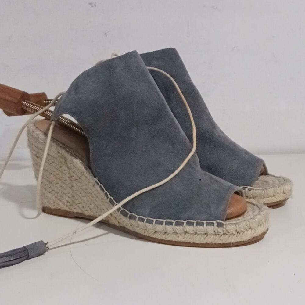 Bettye Blue Suede Ankle Tie Womans Espadrilles sz 8